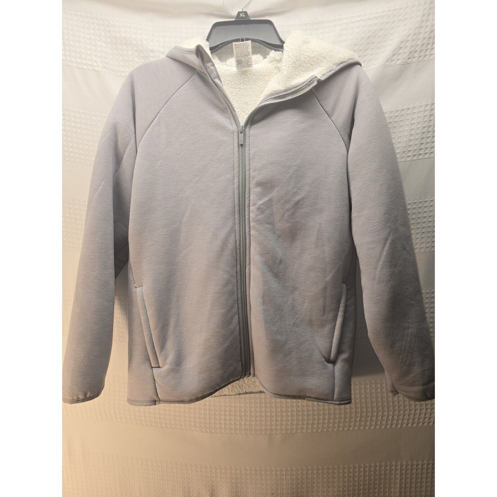 All In Motion Fleece Sherpa Jacket Size 14 Unisex Gray Zip Up Hooded 5589